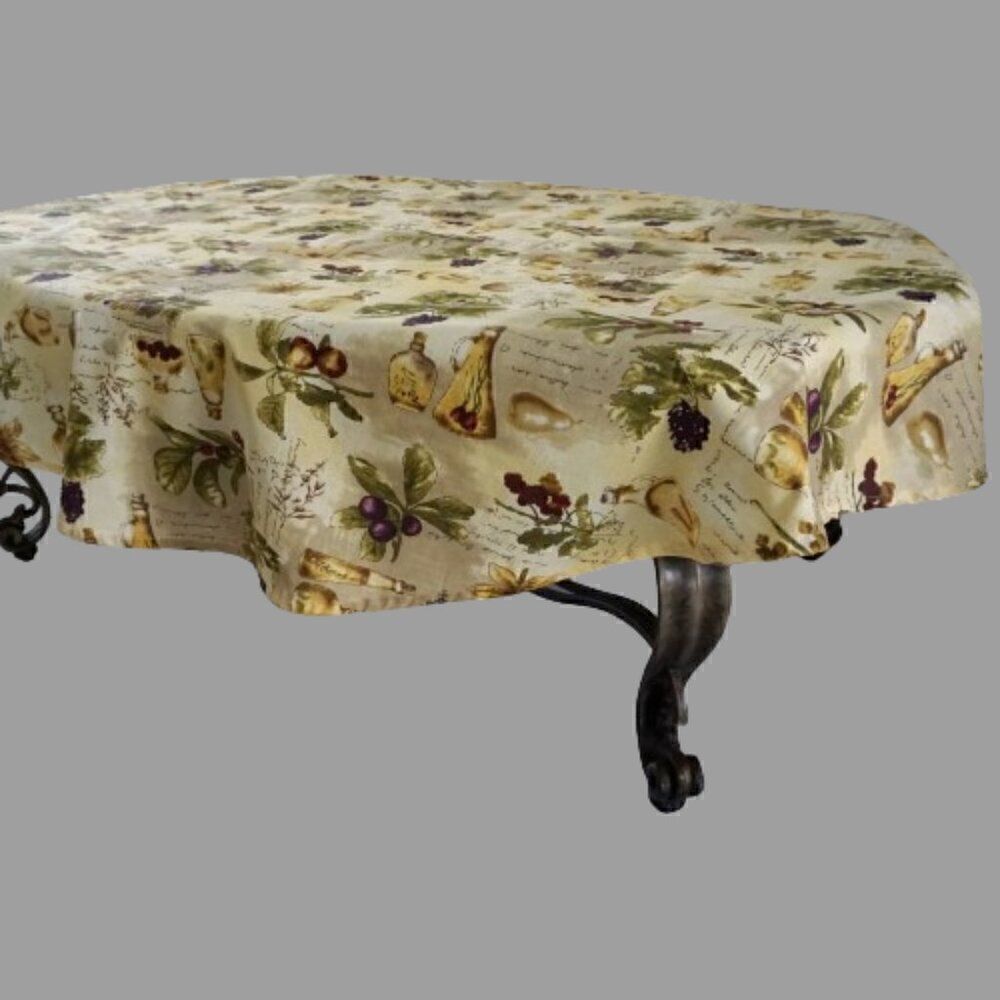Tuscan Kitchen Tablecloth Oblong Grapes Fruits Herbs Italy Mediterranean 68x68